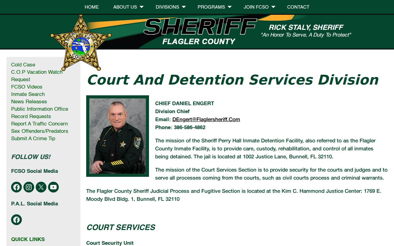 Flagler County Sheriff court and corrections page
