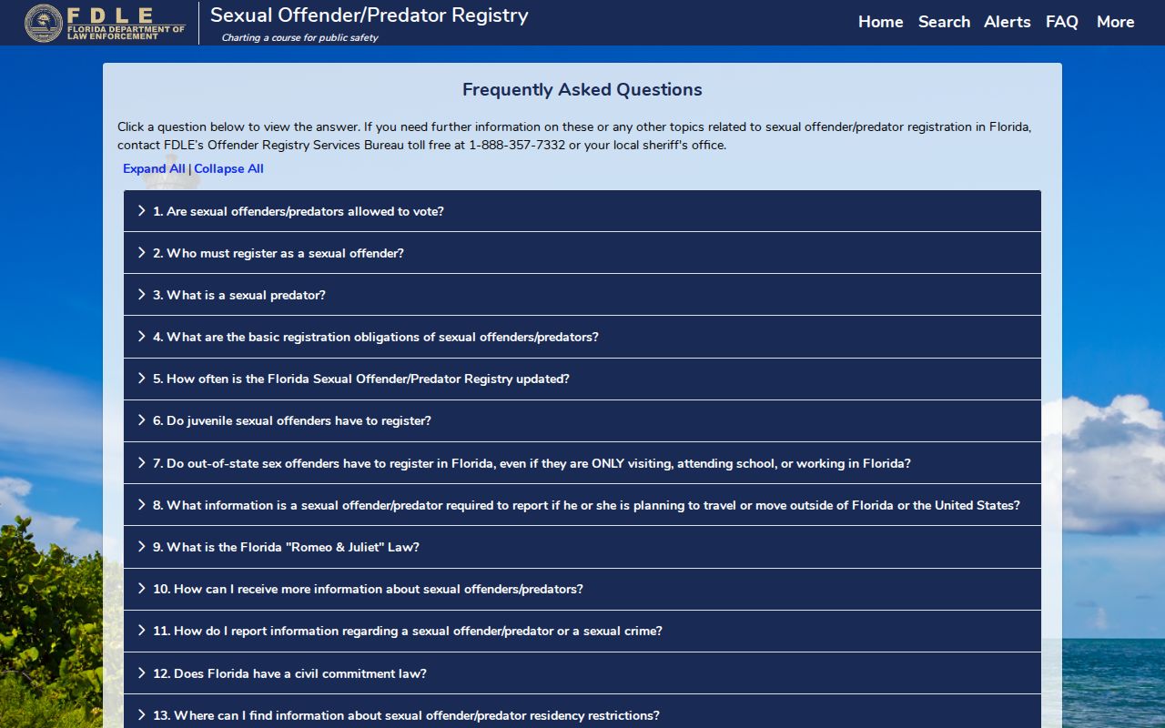 FDLE registry fields and correction information