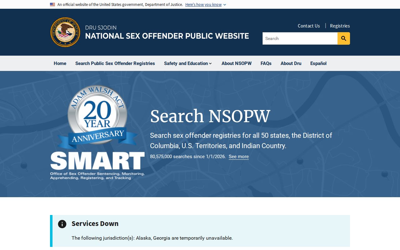 United States Department of Justice national offender search