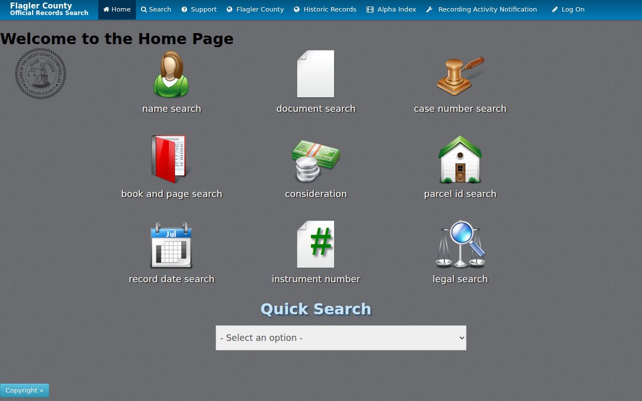 Flagler County criminal court record search interface