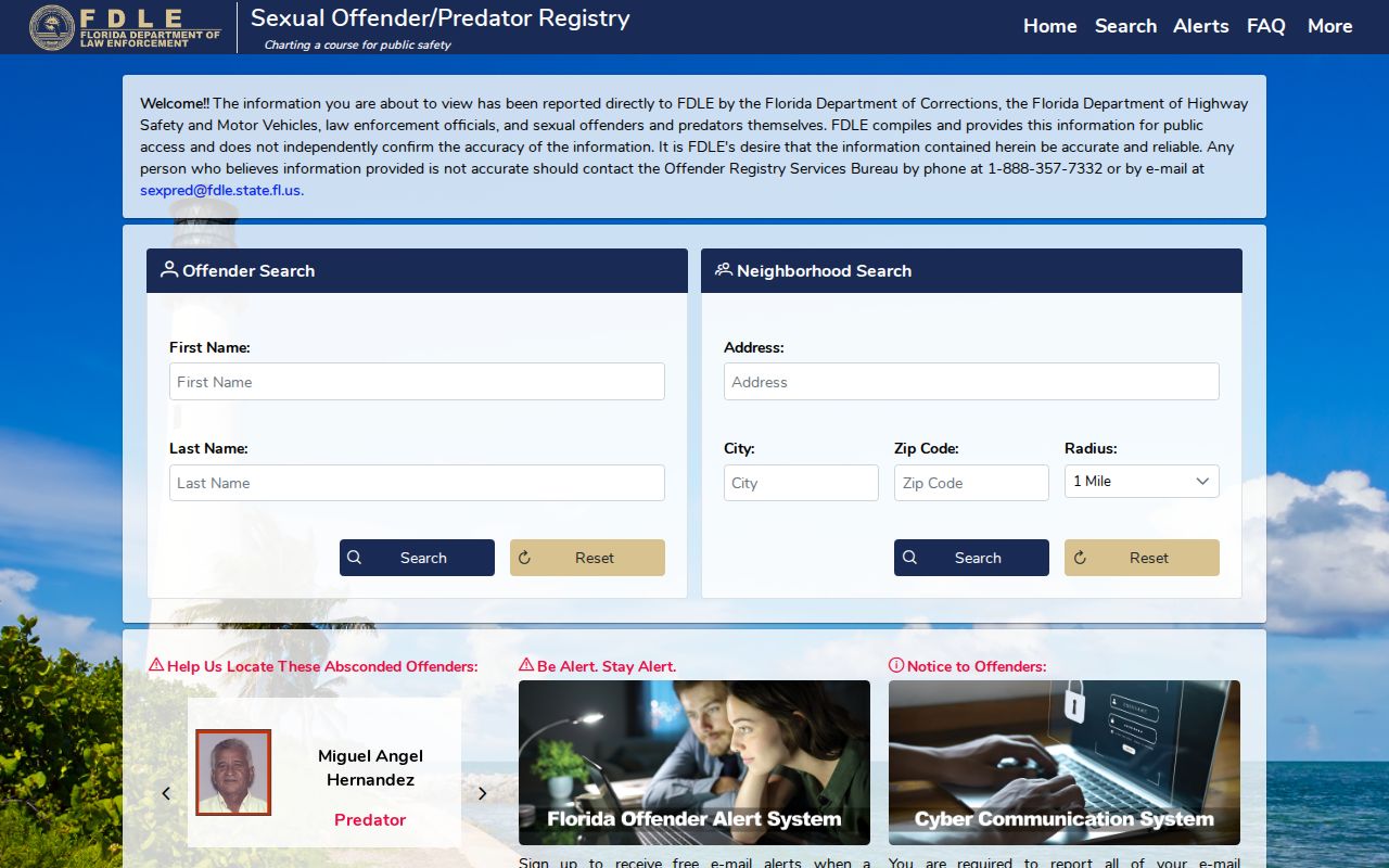 Flagler County sex offender criminal record registry search